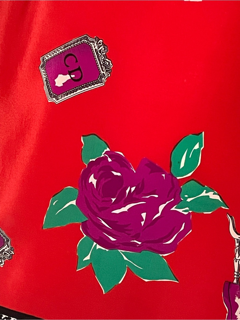 Gorg Vintage Christian Dior Silk Scarf Crimson with Roses Large 34 In Mint Cond - Picture 9 of 10